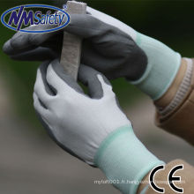 NMSAFETY 13g gants de travail mince / gris pu enduit gants de travail / gants en nylon blanc